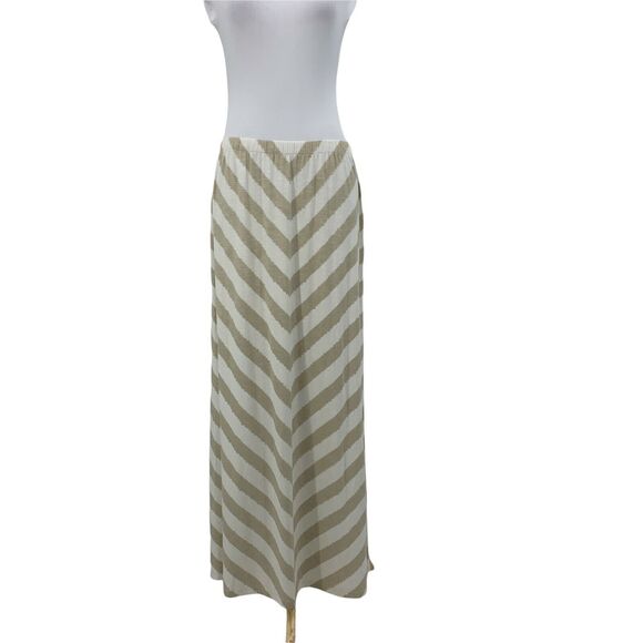 Chicos Chevron Maxi Skirt Womens Size 1 Beige Colby Stretch Waist Pull On - Picture 1 of 12